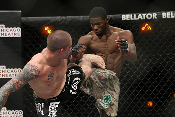 Kicking Bryan Goldsby at Bellator 14 April 2010