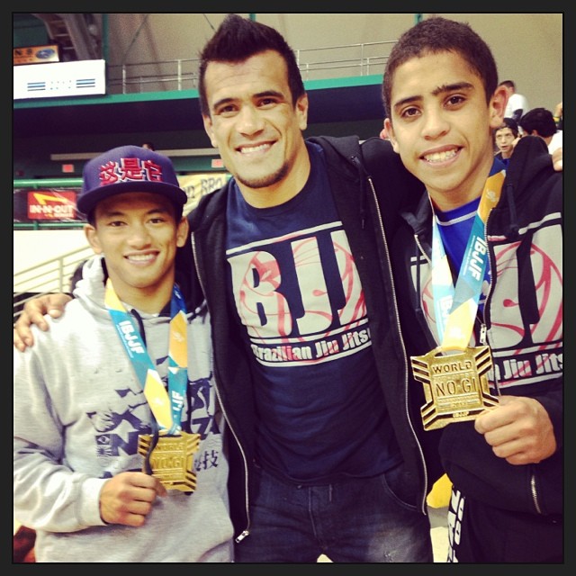 Rubens "Cobrinha" with 2 Gold medal students - His son Kennedy on Cobra's left
